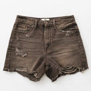 JBD Distressed Denim Shorts – Size M – Black Wash Raw Hem